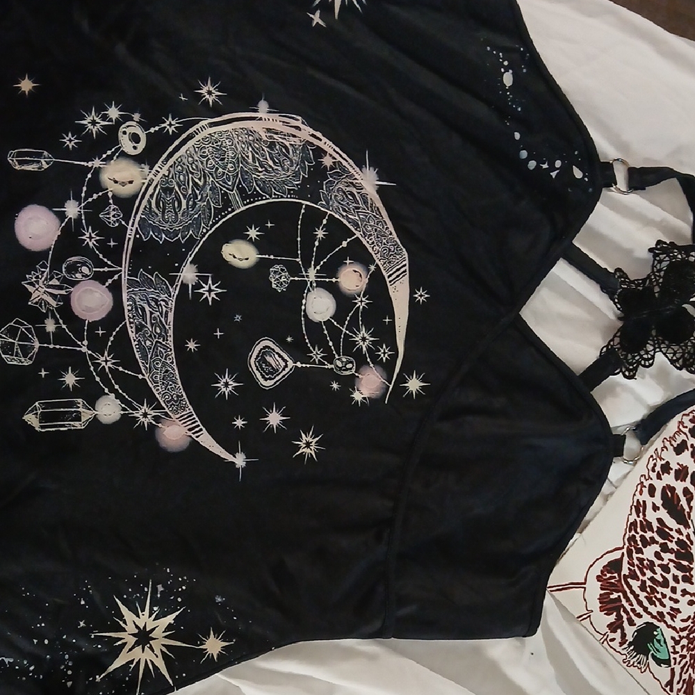 Black Celestial Print Tank Top